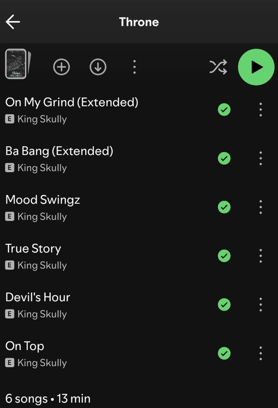 Throne tracklist screenshot